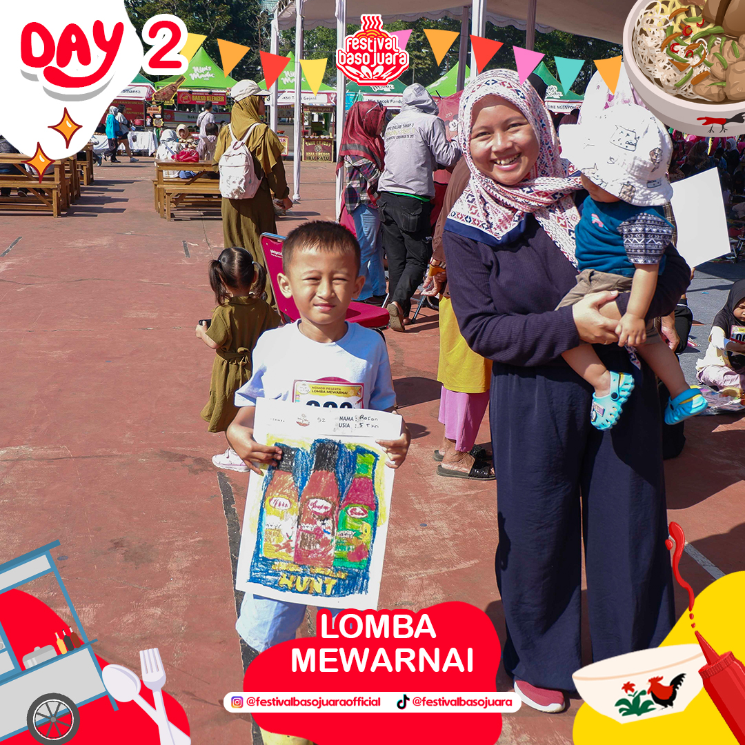 Festival Baso Juara 2024 - Day 2 Coloring competition winner with family celebrating achievement